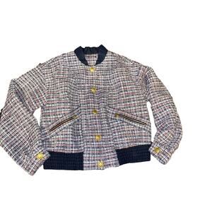 Vintage Venus Bomber Short Jacket Blue Plaid Gold Women's Size Large